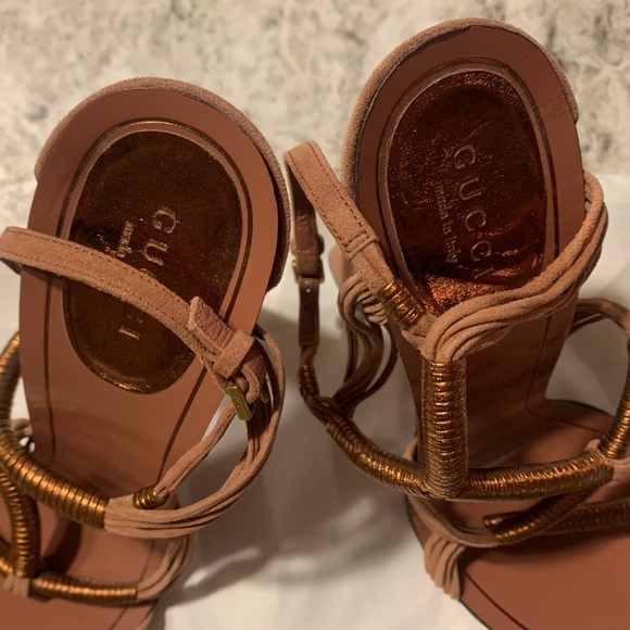 LAST CALL Gucci Anita Metallic & Suede Sandals in Dessert Rose - Picture 6 of 8